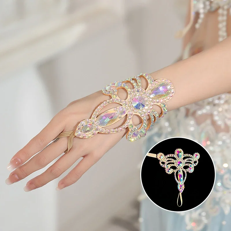 Acessórios de roupas de dança do ventre feminino brilhante strass palco colar desempenho oriental tornozeleira brinco jóias