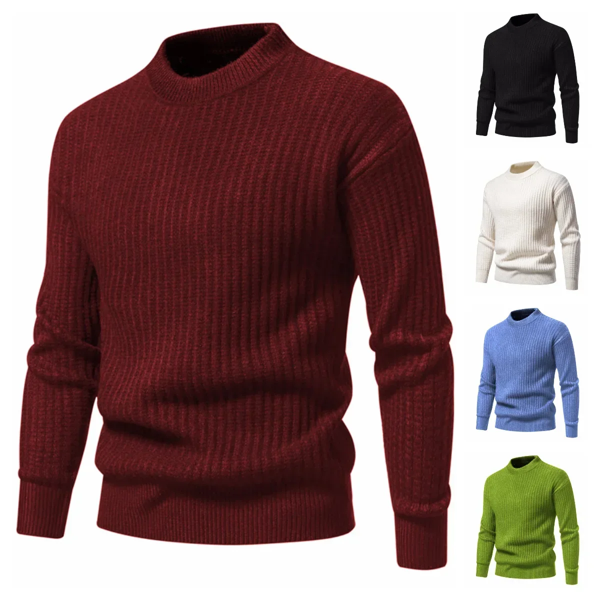 Men's Autumn Winter Warm Knitted Sweater Mens Soft Cotton Sweaters Casual Round Neck Fall Pullover Top Jumpers