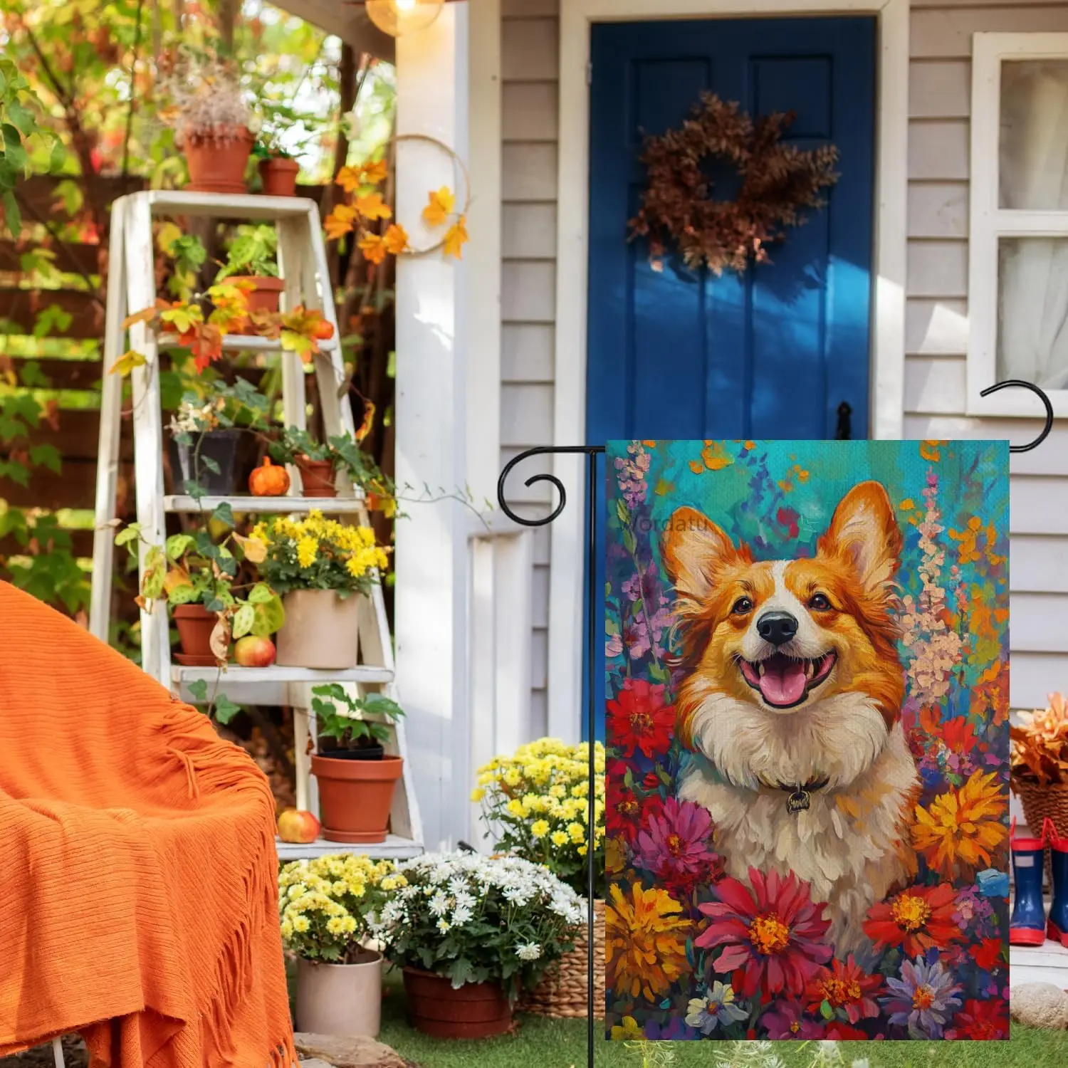 Funny Welsh-Corgi Garden Flag Oil painting 12x18 Inch Double Sided for outside Welcome Yard Flag Outdoor Decor (2372) PPZ
