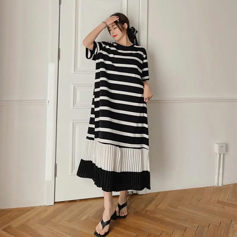

Dimanaf Women Long Dress Summer Fashion Black Loose Casual Oversize Cotton vestidos de mujer LOOSE FIT