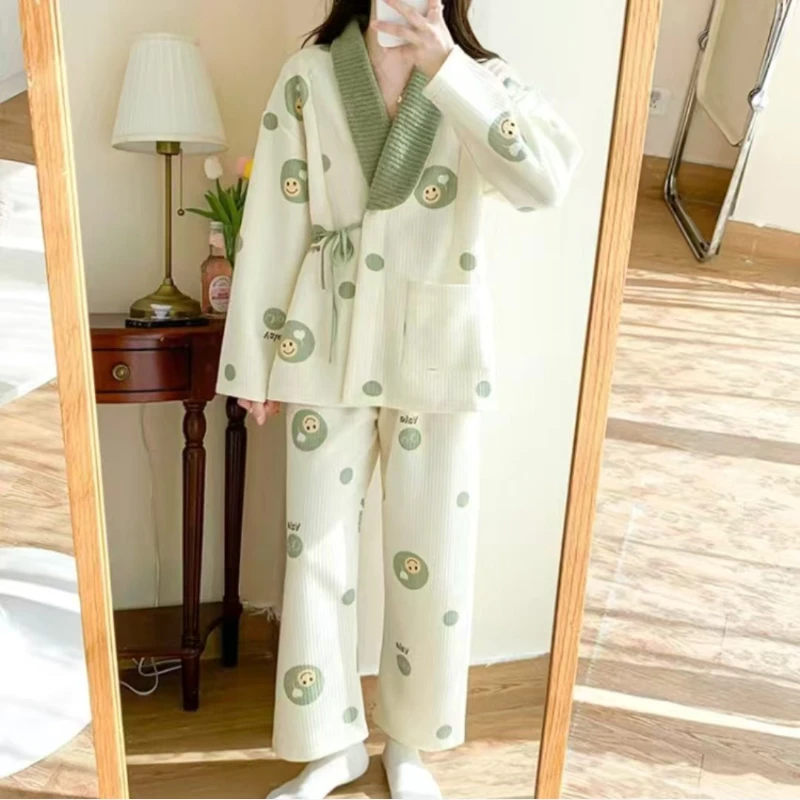 Nieuwe Dikker Lucht Katoenen Opsluitkleding Vrouwen Grote Maat V-Hals Verpleegkundige Pyjama Set Casual Comfortabele Homewear Pak 2025