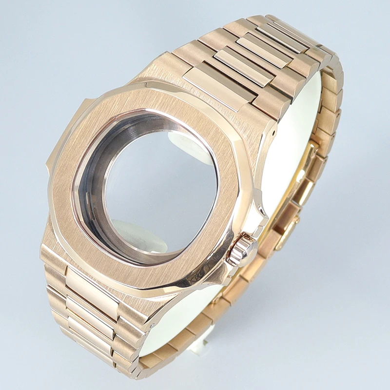 Prata/preto/ouro rosa 40mm casos de relógio peças pulseira vidro safira para nh35 nh36 nh34 nh38 nh72 movimento 30.8mmdial mod nautilus