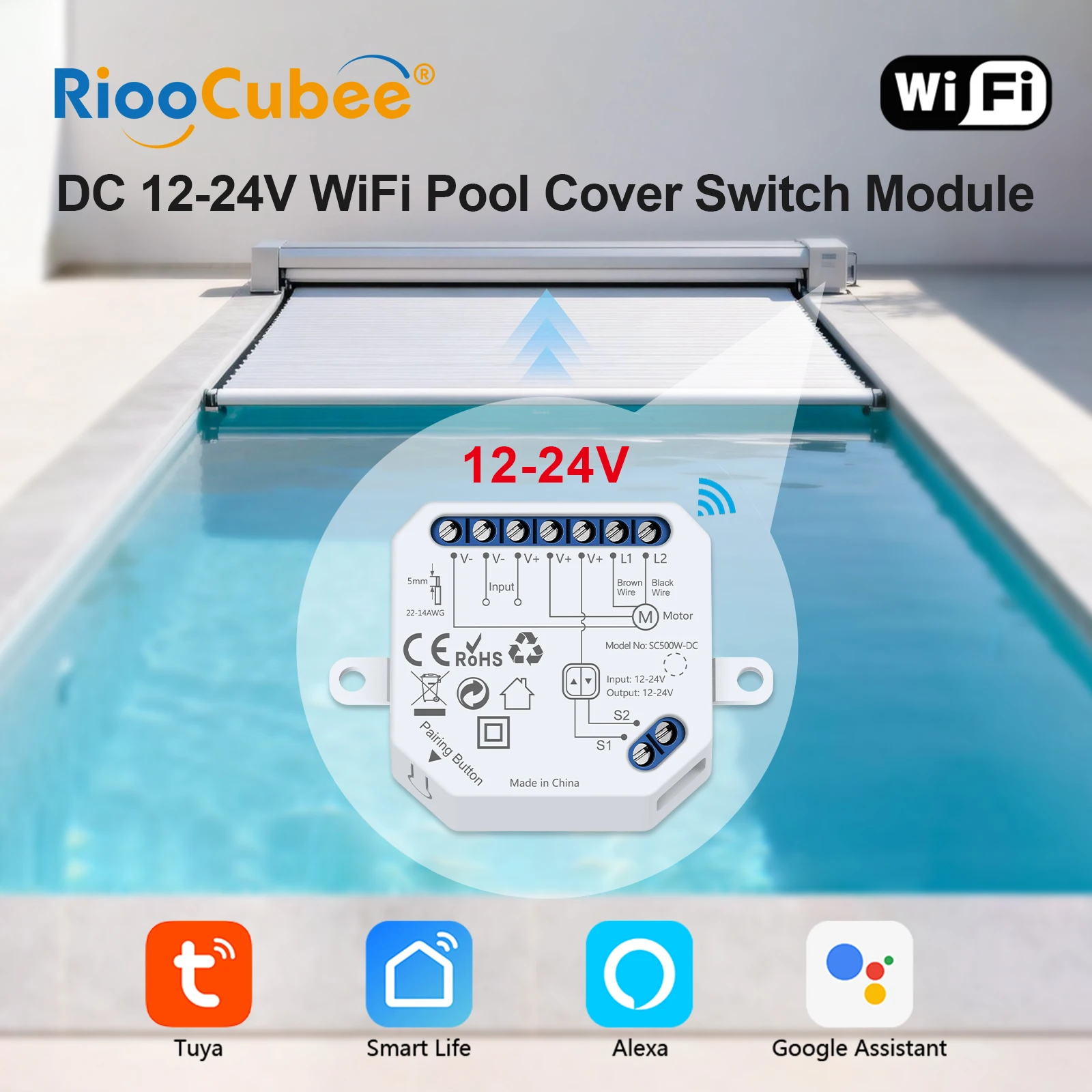 RiooCubee Tuya Swimming Pool Cover Opener Controller Module DC 12-24V Smart Life App Remote Control Google Home Alexa