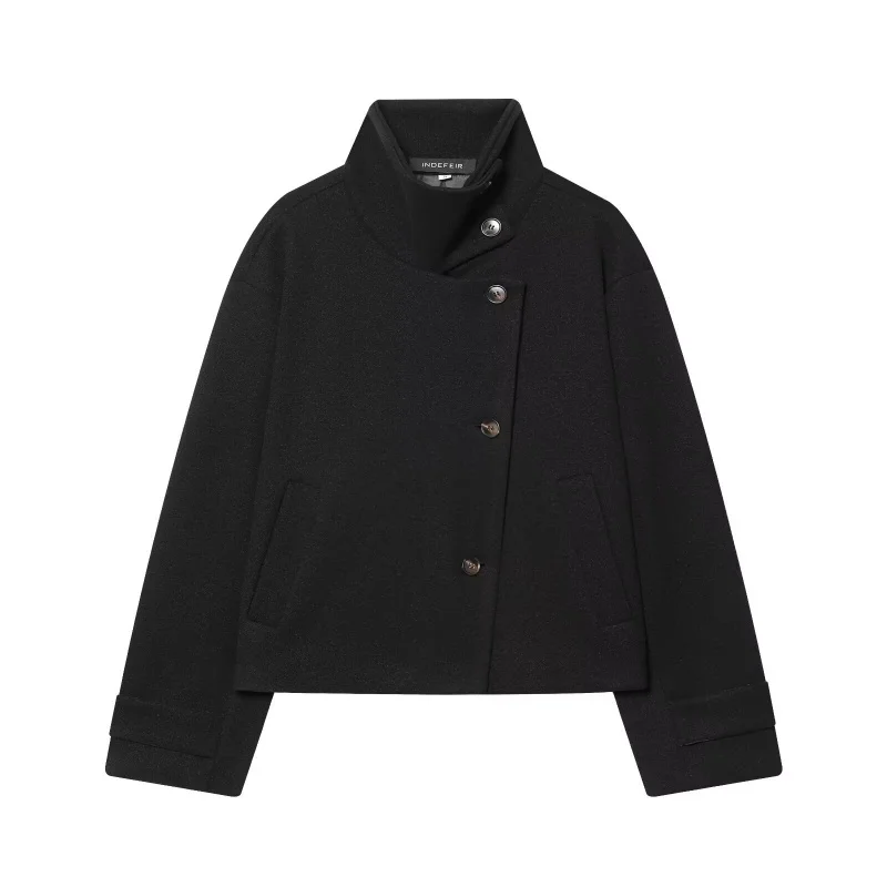 

Элегантное шерстяное пальто с асимметричными рукавами и воротником-стойкой, повседневное, для работы, женское, модное, приталенное, с длинными рукавами