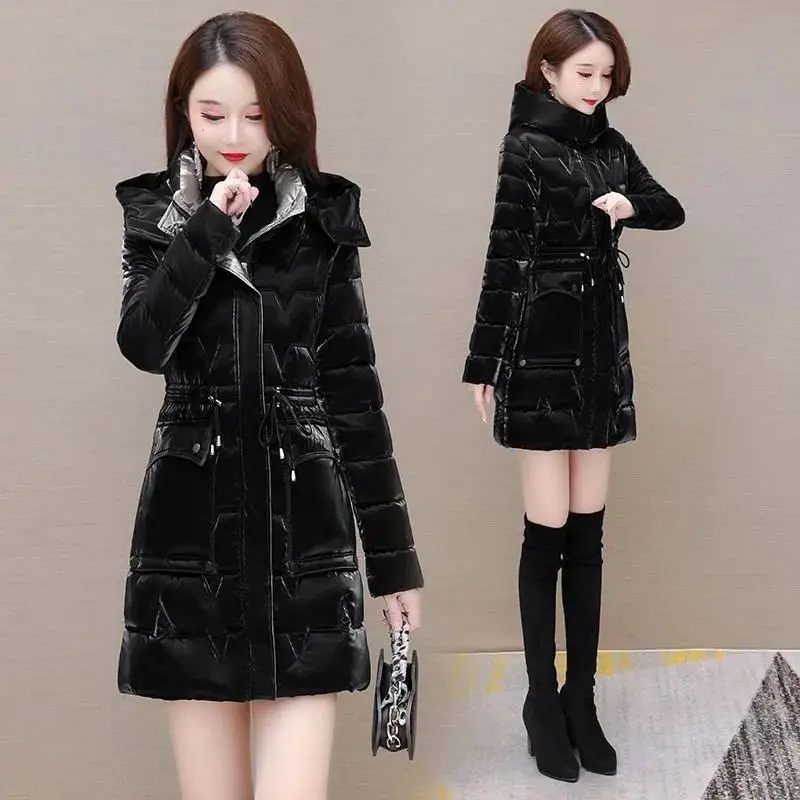 2023 New Women Down Cotton Coat Winter Jacket Female Mid Length Version Parkas Thick Loose Outwear Fashion Warm Hooded Overcoat