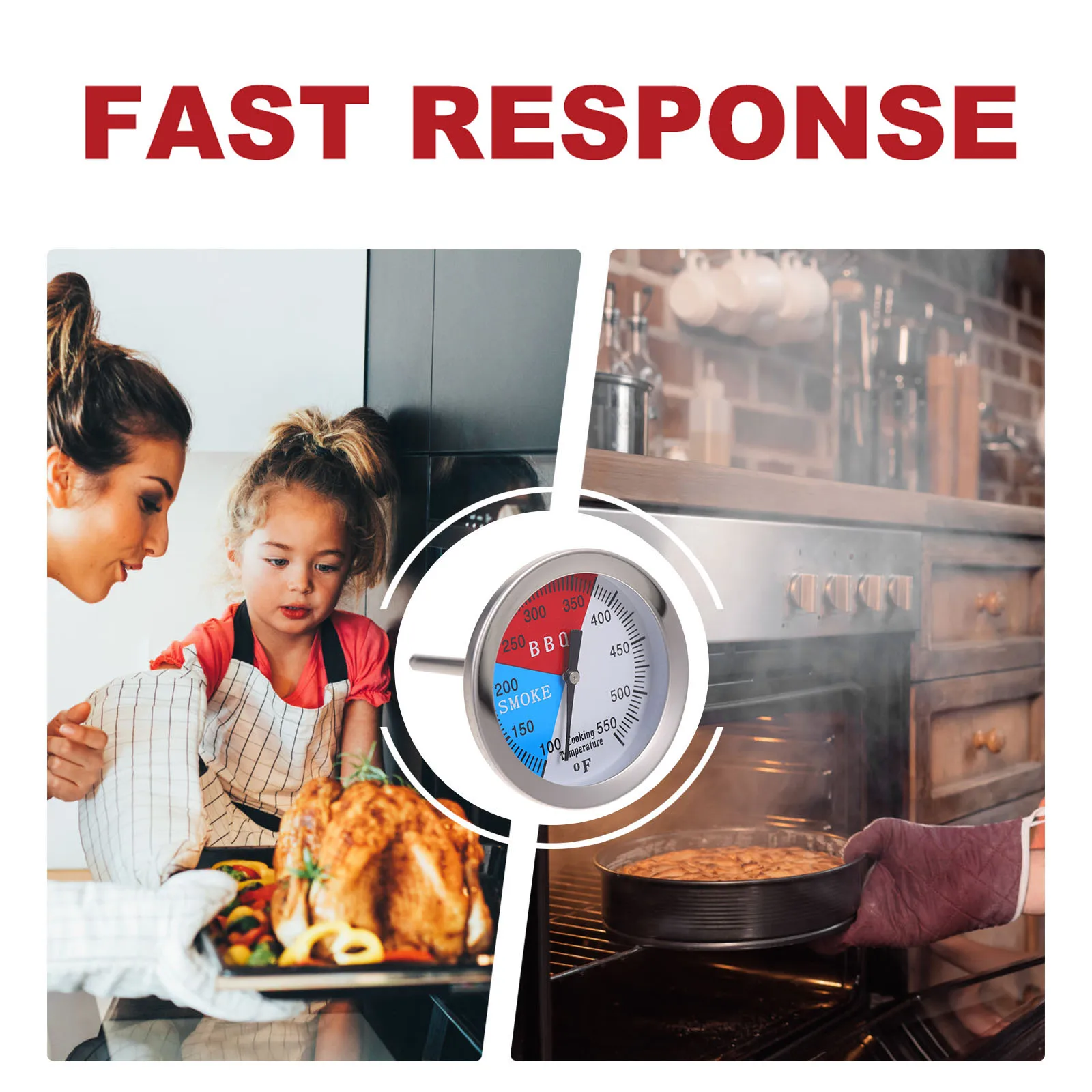 

Kitchen Use Bbq Thermometer Stainless Steel Grill Temperature Gauge Smoker Food Baking Accurate Dial Thermometer