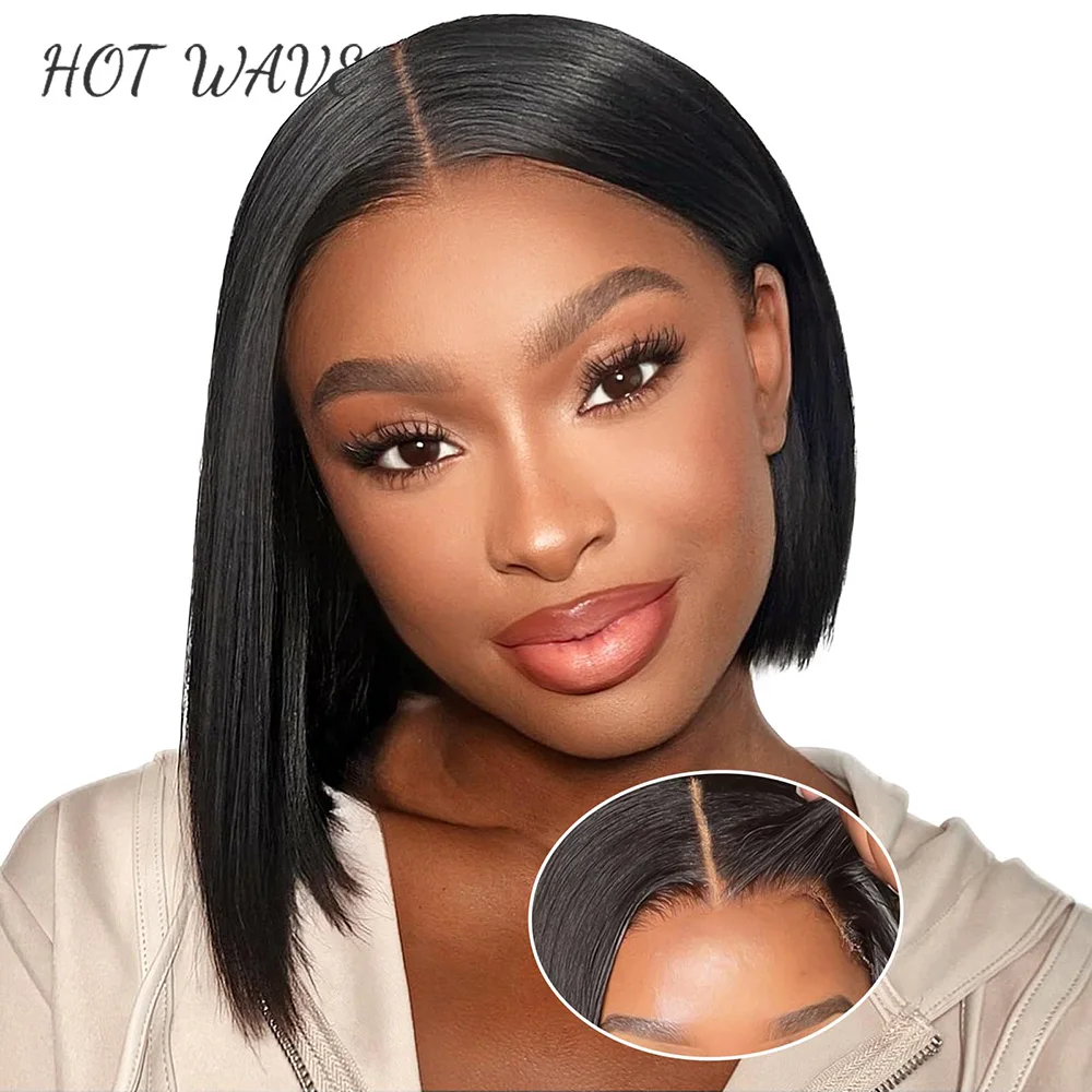 Wear And Go Glueless Bob Wigs Pre Cut Pre Plucked Human Hair Wigs For Black Women 180% Density No Glue Bob Wig For Beginners