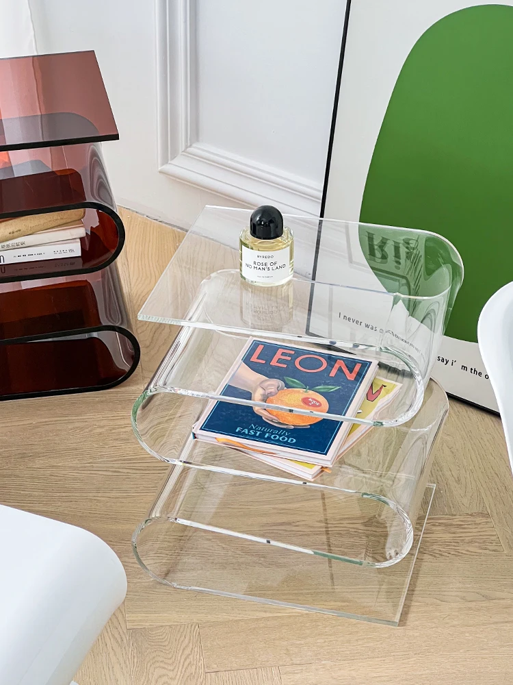 Acrylic Transparent Center Side Tables Library Furniture Office Shelf Bookshelf Desks Modern Living Room Magazine Rack Organizer