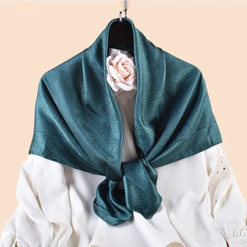 Luxus Blumendruck Seide Quadrat Schal Frauen Weiche Satin Kopftuch Halstuch Kopf Hijab Dame Stirnband Foulard Tasche Ribbo 90x90 cm – Detail 8
