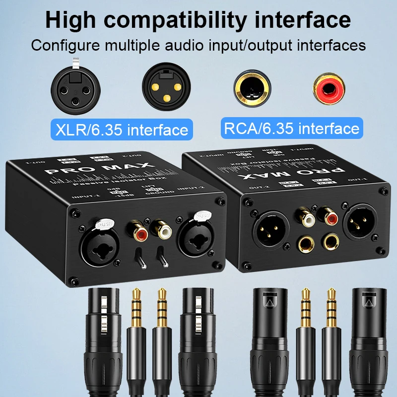 Audio Isolator Noise Reduction DI Ground Box 6.35mm to XLR Stereo Current Noise Eliminator for Guitar Microphone Sound Card Live