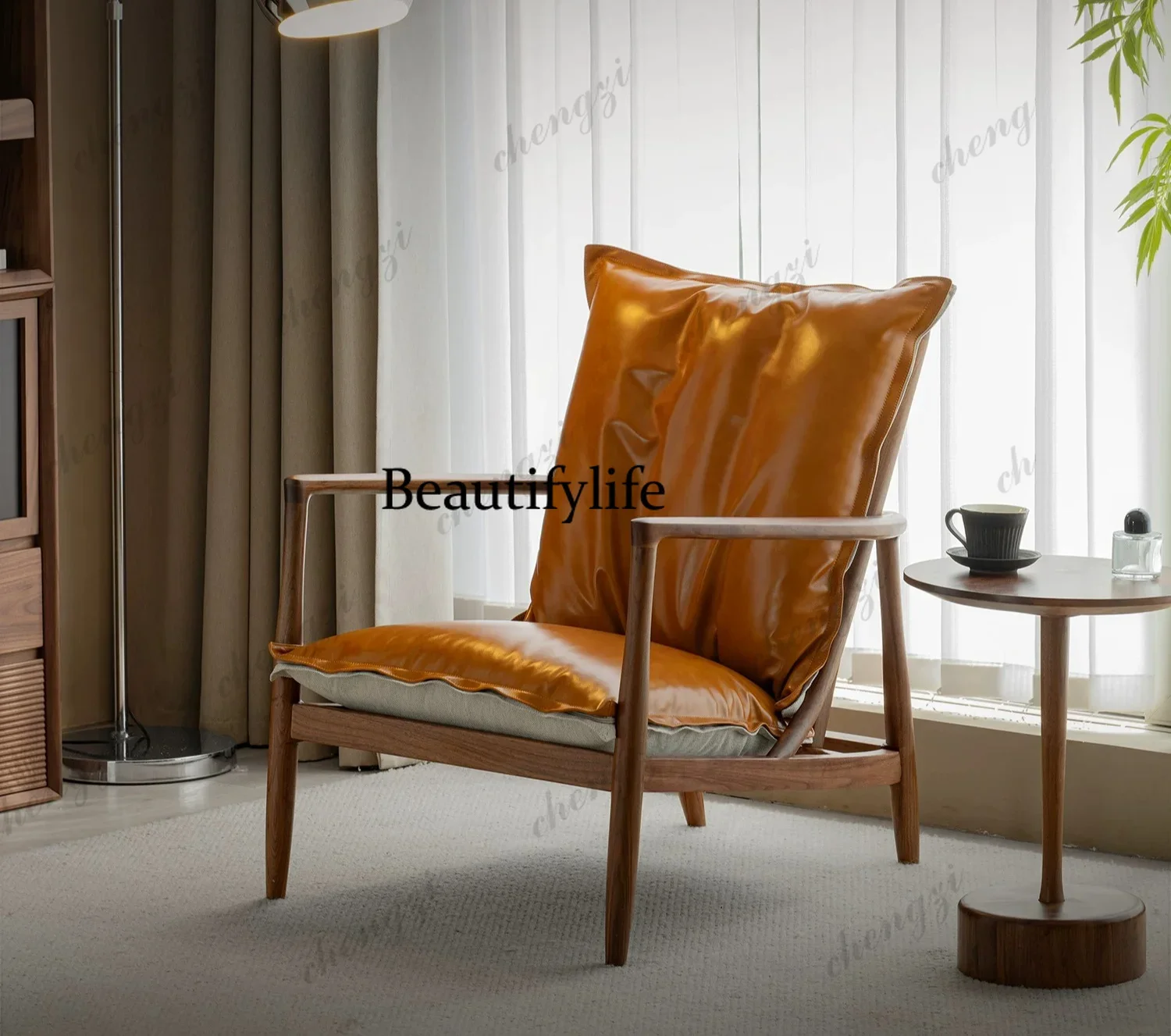 d178 Removable and washable first-layer cowhide leisure chair solid wood living room super comfortable sofa