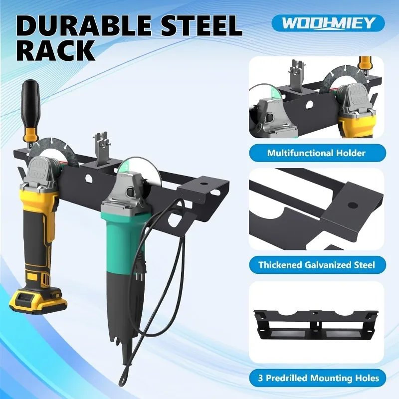 Pre-Assembled Power Tool Storage Shelf 2 Pack Heavy-Duty Angle Grinder Wall Mount System with 2-Bay Tool Rack & Cord Holder