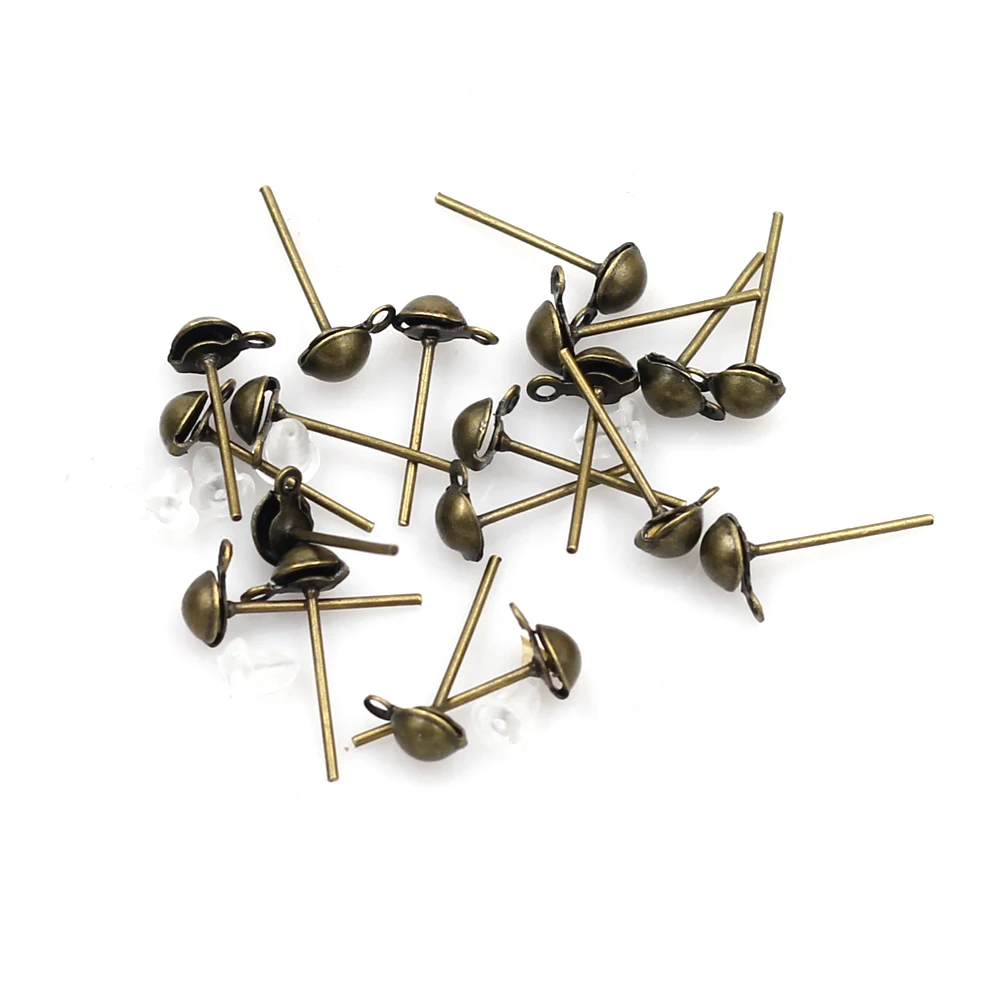 Bronze Tone Earring Posts With Rubber Stoppers Crafts Jewelry DUY Making 14x7mm