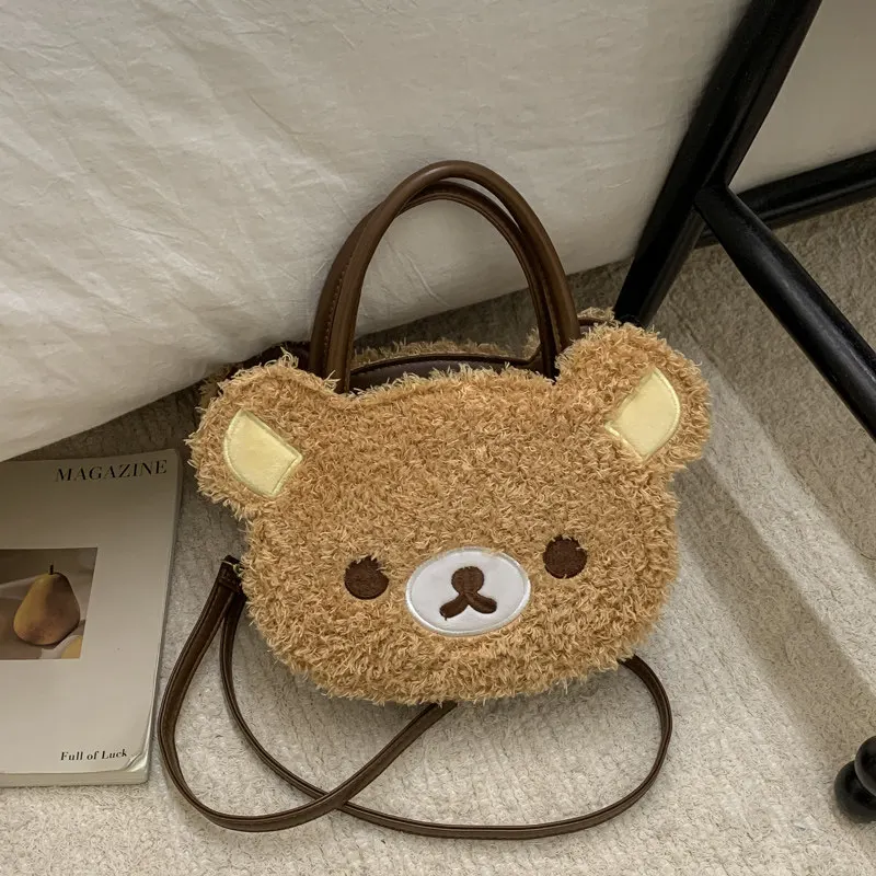 Bolsa Transversal de Pelúcia Kawaii Rilakkuma com Alça Superior Feminina, Novo Estilo 2025, Bolsa Quadrada Pequena Versátil Bordada com Pingente de Urso