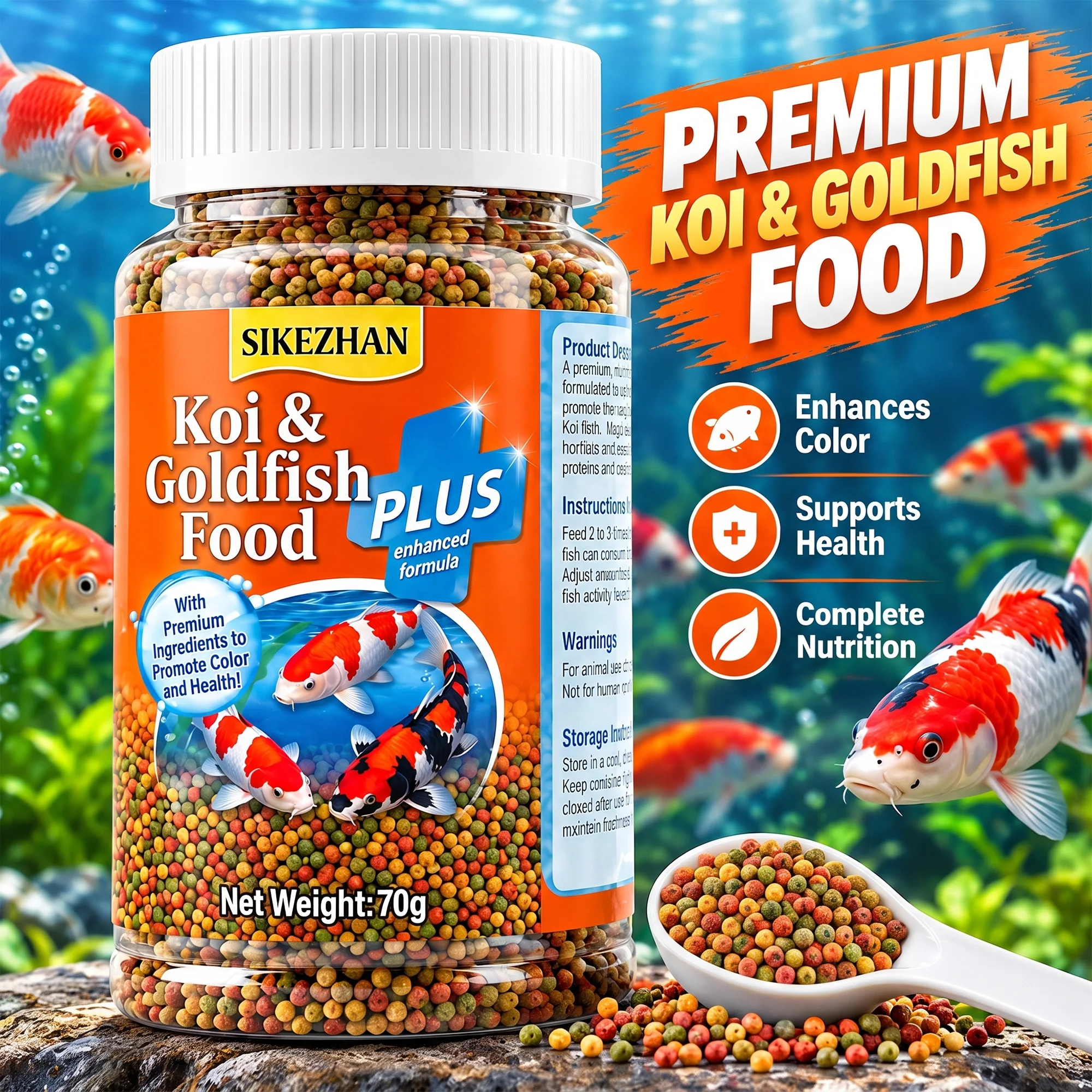 Floating Koi & Goldfish Food Pellets Koi Pond Fish Growth Natural Color Enhancing Krill Spirulina for Aquariums Immune Booster
