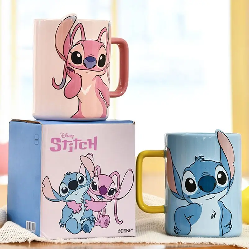 

Керамическая кружка Disney Anime Stitch, милая керамическая чашка для воды для завтрака с молоком, мультяшная чашка для кофе для пары