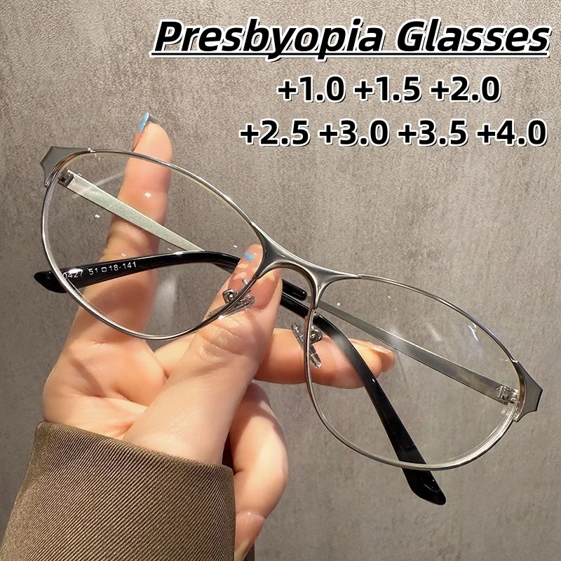 

Stylish Metal Cat-eye Anti-blue Light Presbyopia Glasses Retro Ultra-light Anti-fatigue Reading Eyewear Unisex +1.0 To +4.0