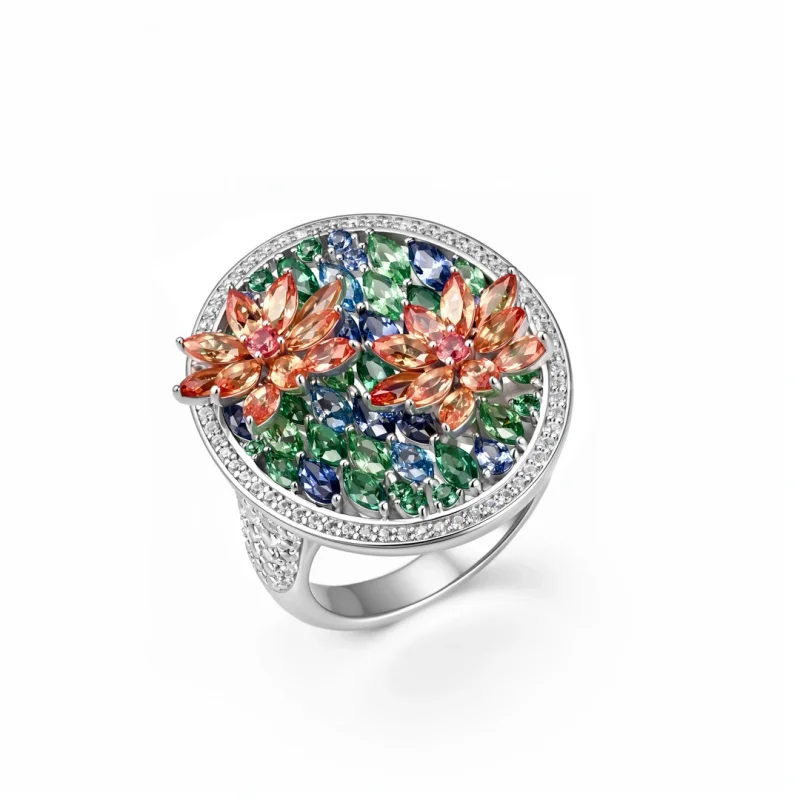 Bellux lab grown sapphire rings red lotus flower colorful fashion rings 925 silver gold-plated Top material jewelry