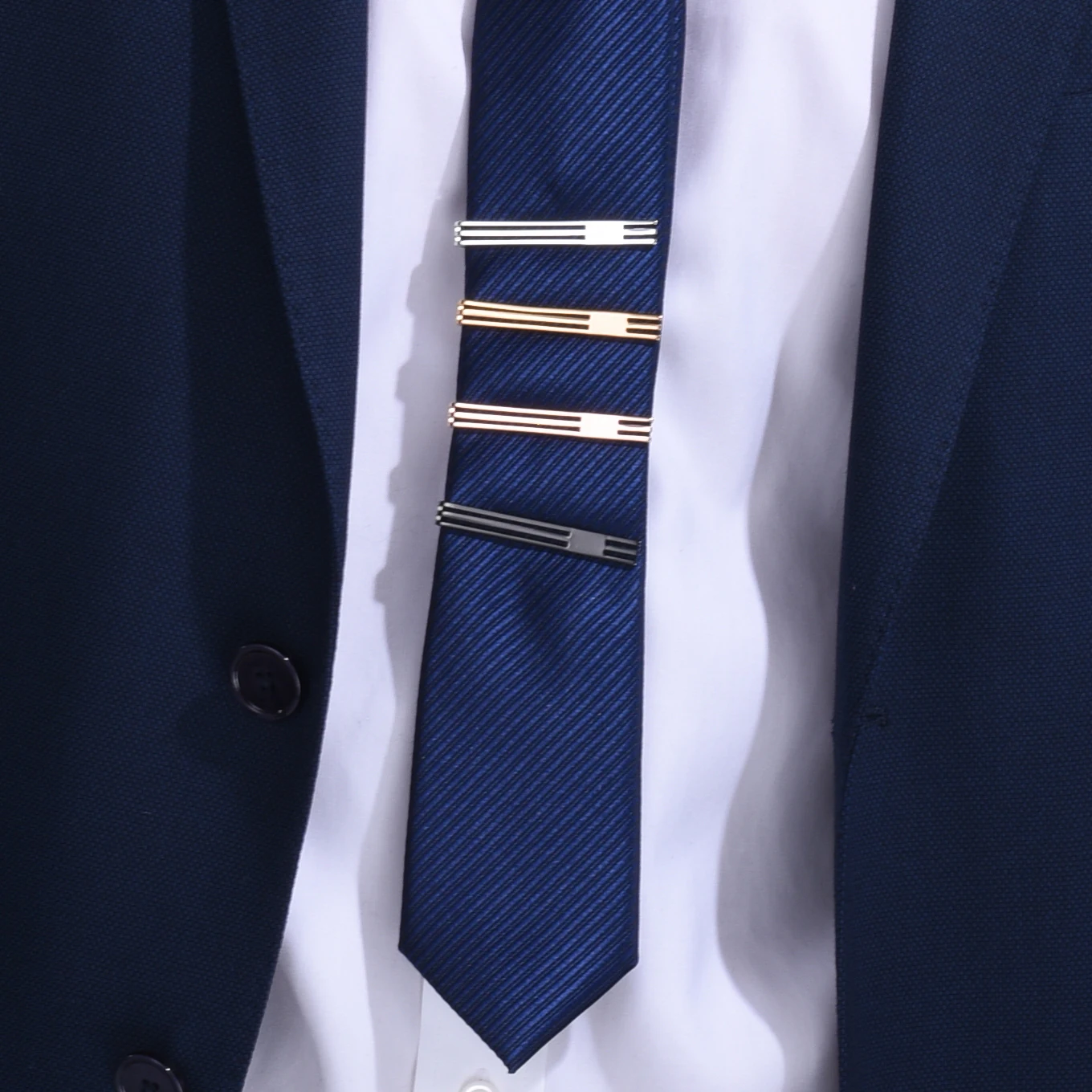 U7 4pcs/set Tie Clips for Men Simple Style Business Man Mix or Same Metal Color Set Necktie Clip Clasp Jewelry Set Gift for Him