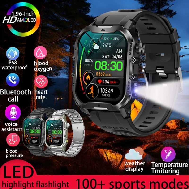 

LIGE Military Smart Watch Men IP68 Waterproof Outdoor Sports Fitness Watches Health Monitoring 1.96" Bluetooth Call Smartwatch