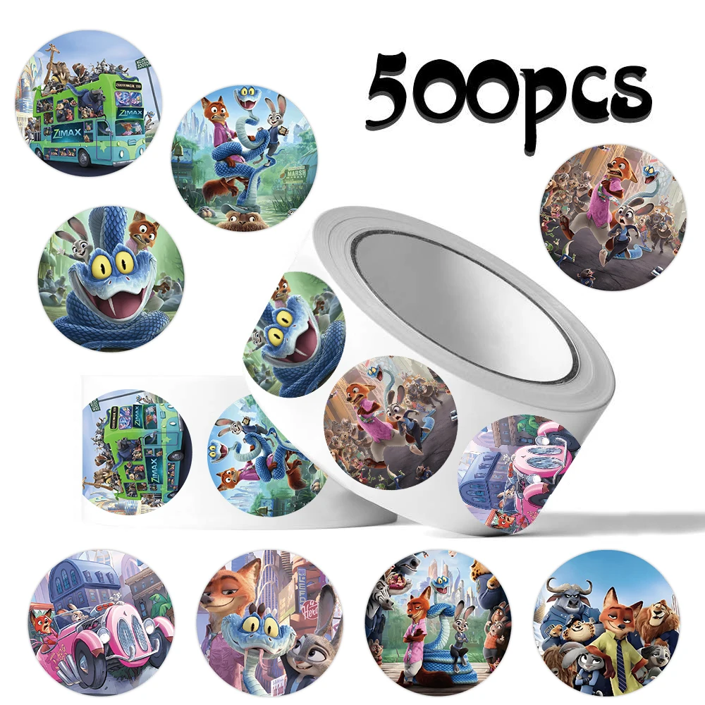 

500PCS/Roll Zootopia Disney Movie Sealing Sticker Cute Animals Cartoon Decal DIY Luggage Phone Guitar Skateboard Classic Kid Toy