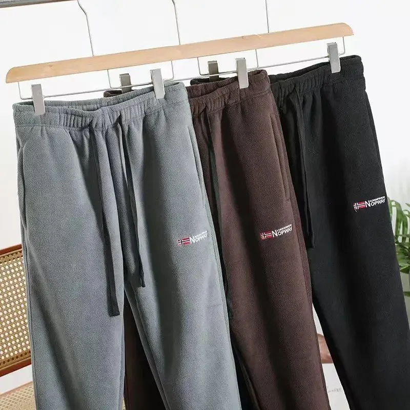 Pantalones de chándal informales de forro polar grueso para hombre, pantalones de chándal cálidos para exteriores, cintura elástica, pantalones deportivos para correr, pantalones sueltos para hombre, invierno, nuevo, 2023