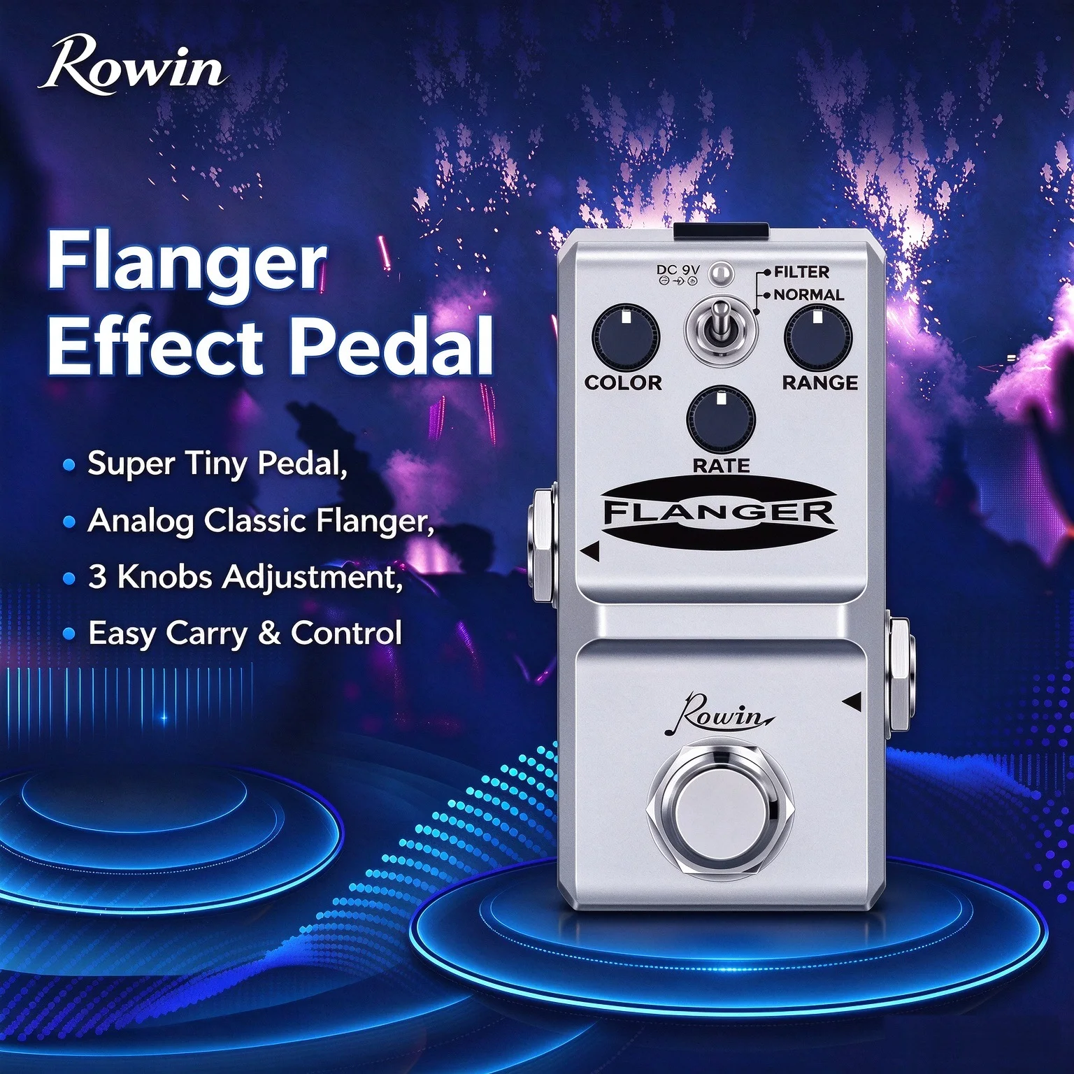 Rowin Analog Flanger Guitar Effect Pedal Mini Flanger Stompbox Filter/Normal Switch Super Tiny for Electric Guitar Bass