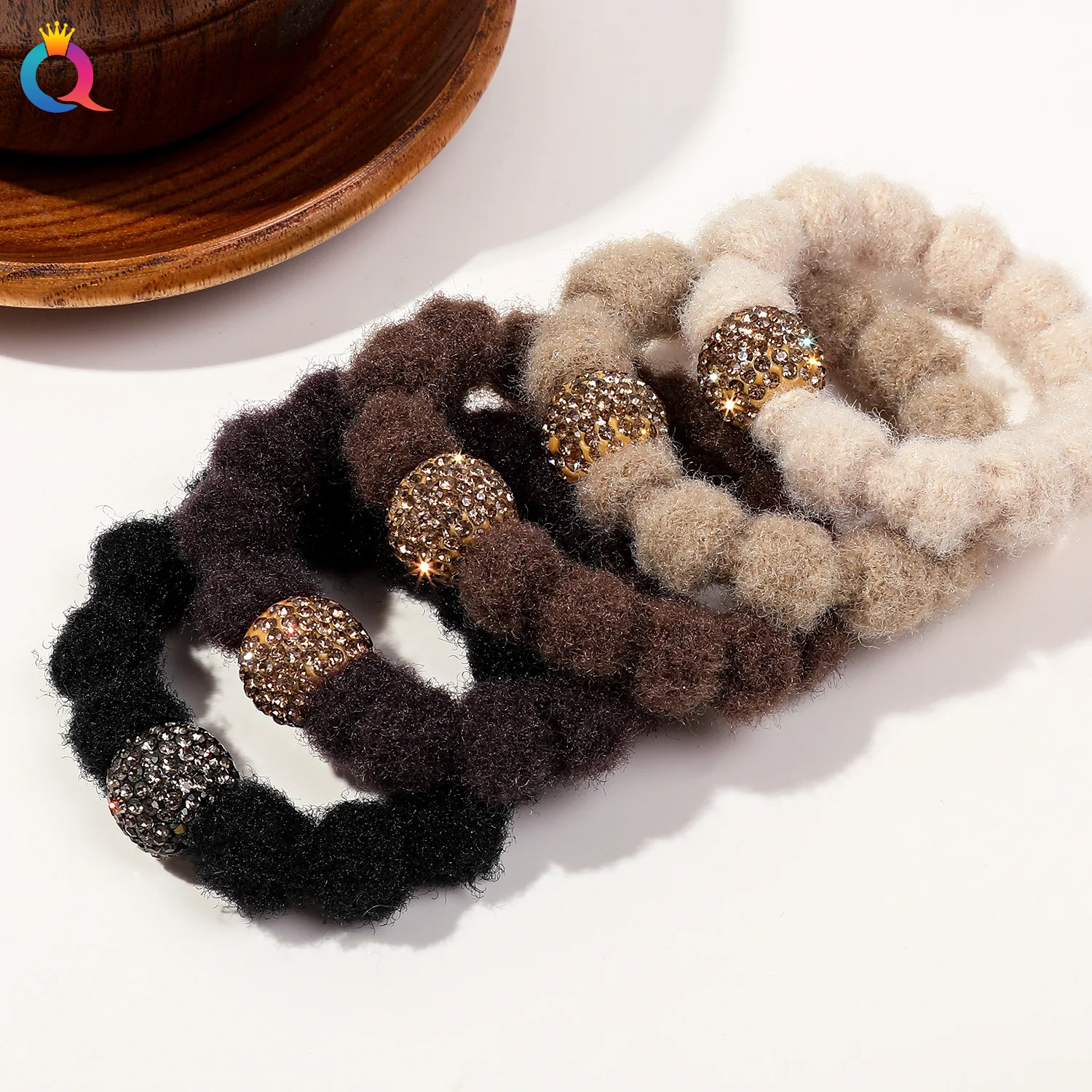 Autumn and Winter Warm Color Plush Hair Circle High Elastic Drill Ball Head Rope Rope Hair Accessories Wholesale