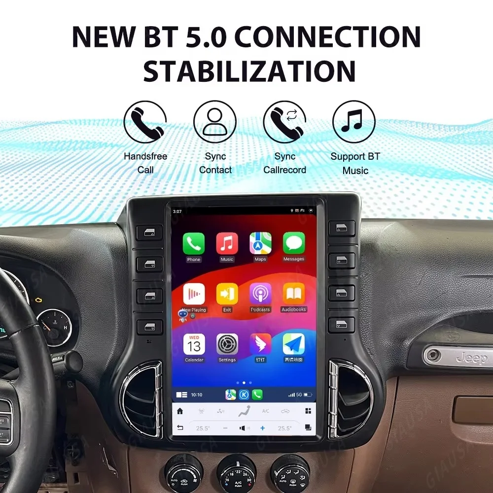 Radio Mobil Layar Vertikal Android 13 Untuk Jeep Wrangler 3 JK 2011-2017 Pemutar Multimedia Video Stereo GPS Navigasi Head Unit
