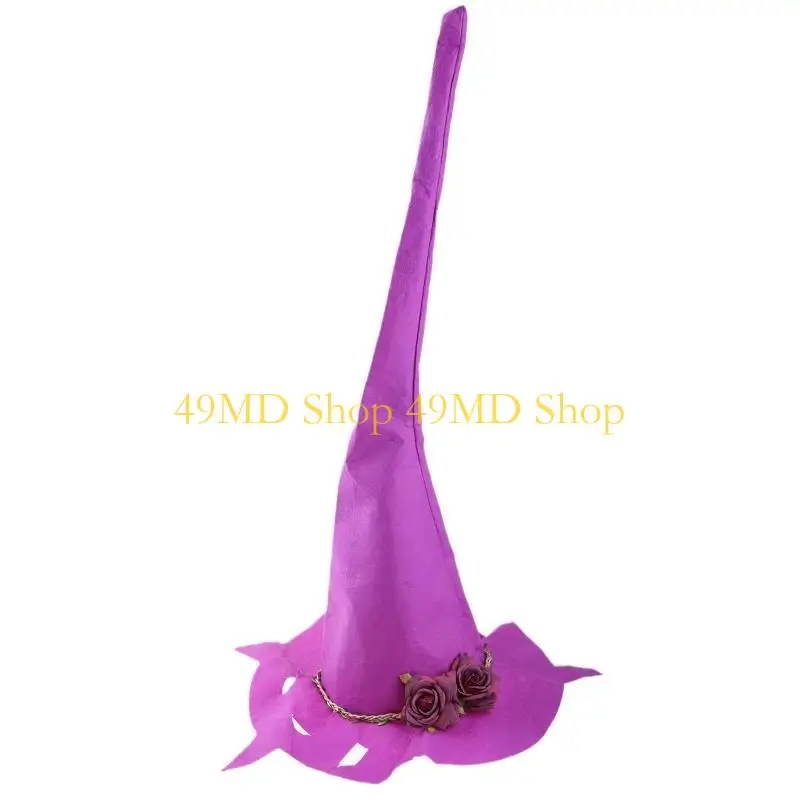 49MD Creative Wizard Hat Halloween Artificial Flower Decor Angled Witch Hat Cospl