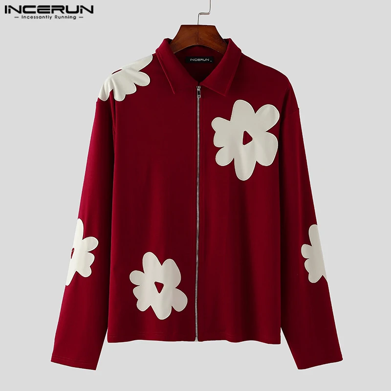 Mode Lässig Stil Tops INCERUN Neue Männer Floral Stickerei Design Jacken Hübscher Männlicher Lange Ärmeln Zipper Jacken Mantel S-5XL