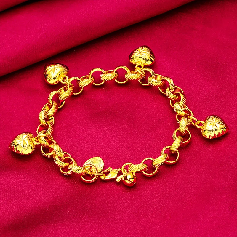 Vietnam Placer Gold Girls Fashion Hollow Bracelet Wholesale Cross-Border Sold Jewelry Live Broadcast Heart Bracelet Women's Holl