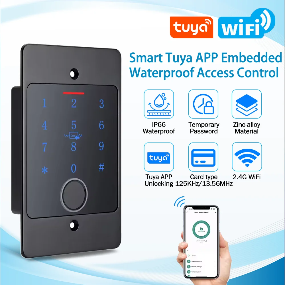 

Tuya Wi-Fi клавиатура контроля доступа по отпечаткам пальцев встроенная установка металлическая автономная водонепроницаемая подсветка устройство открывания дверей + чехол