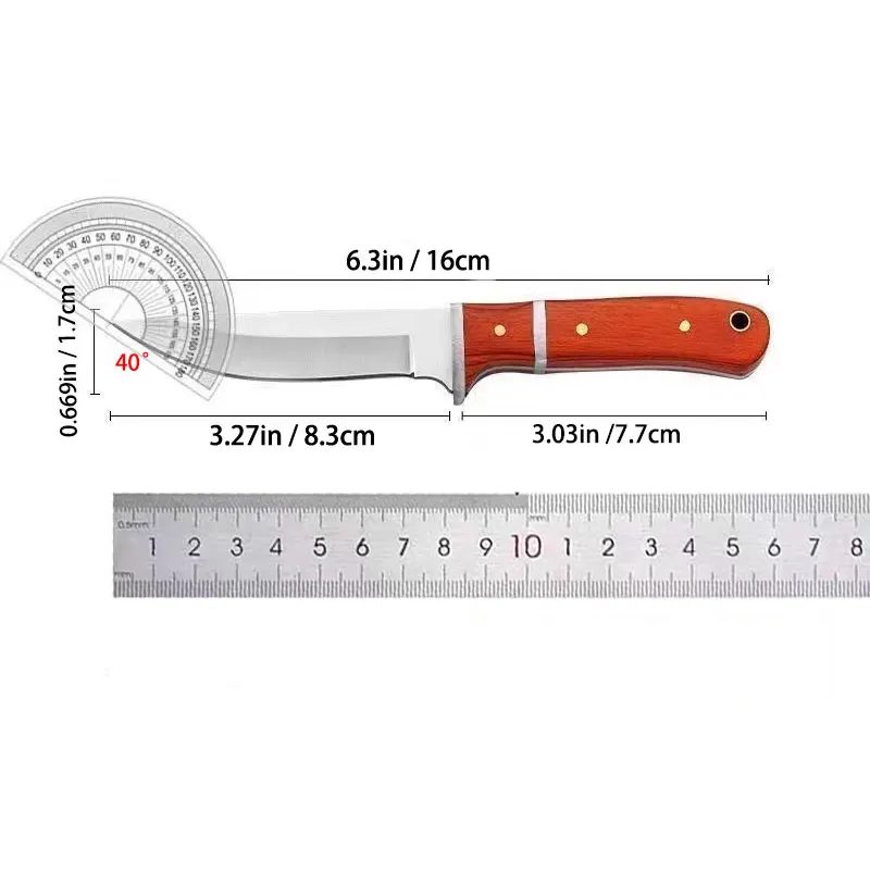 1pc 6-Inch Multi-Purpose Knife with Redwood Handle - Portable VersatileTool for Fruit, Meat, and fishing knifet