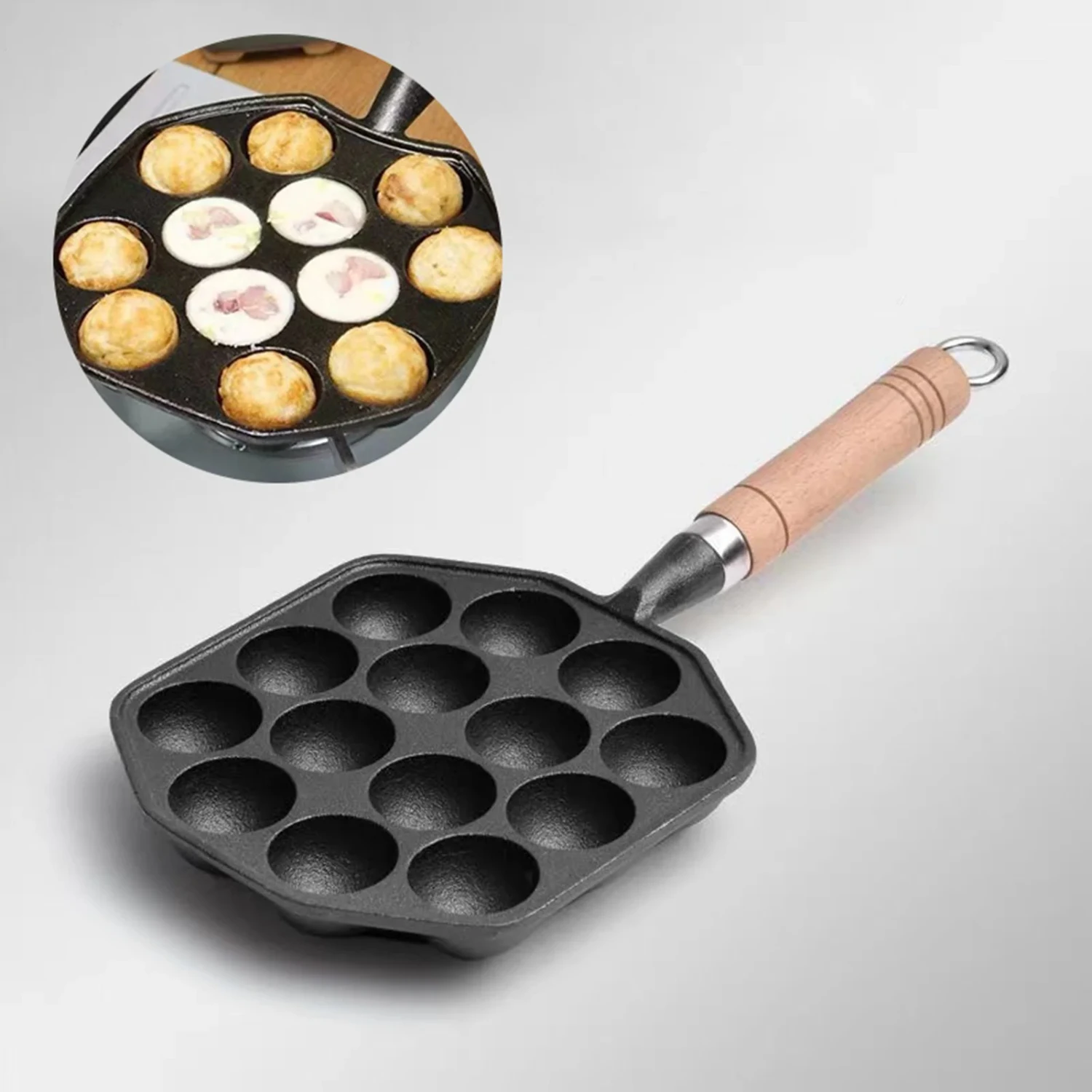 Nonstick Cast Iron 14 Holes Octopus Meat Balls Mold Maker with Detachable Handle - Takoyaki Pan & Pancake BakingObjectOfType