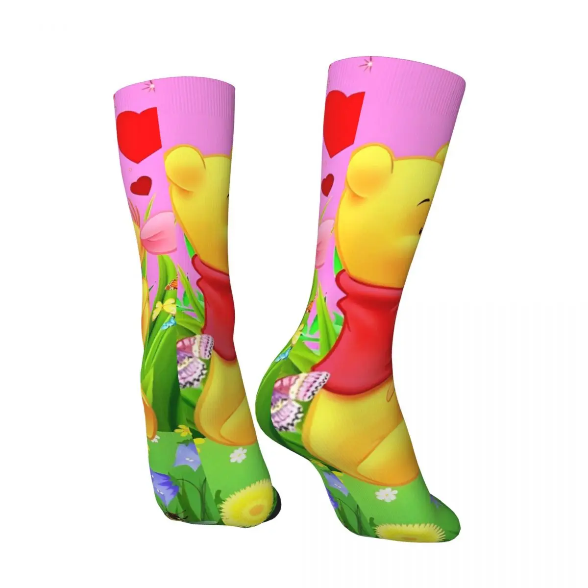 Winnie Pooh kaus kaki kartun beruang uniseks, kaus kaki lembut Medium musim gugur motif kartun untuk pria dan wanita