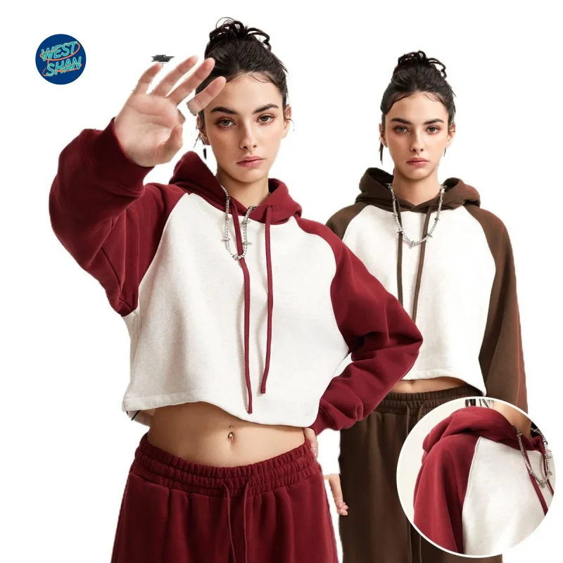 

WESTSHAN Европейский размер США, женская одежда высшего качества, осенне-зимняя укороченная толстовка с капюшоном реглан для женщин, тренировки, бега