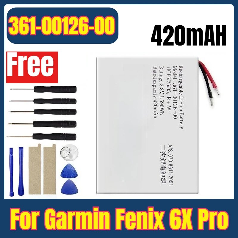 

361-00126-00 420mAH Watch Battery for Garmin Fenix 6X Pro + Free Tools