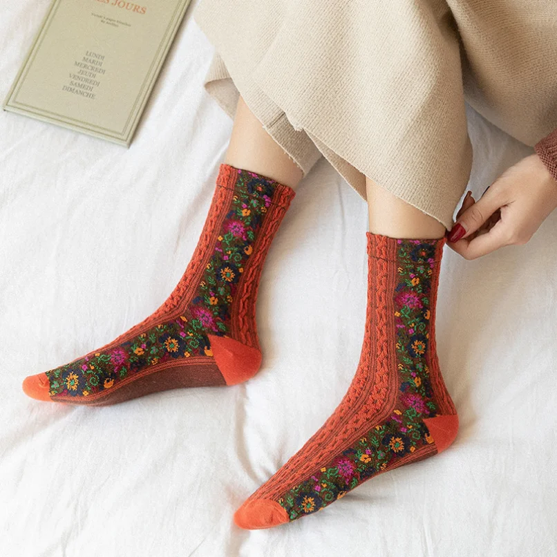 

Vintage Sock Women Cotton Casual Floral Classical Retro Female Ladies Socks Cute Novelty Creative Hemp Striped Hosiery Harajuku