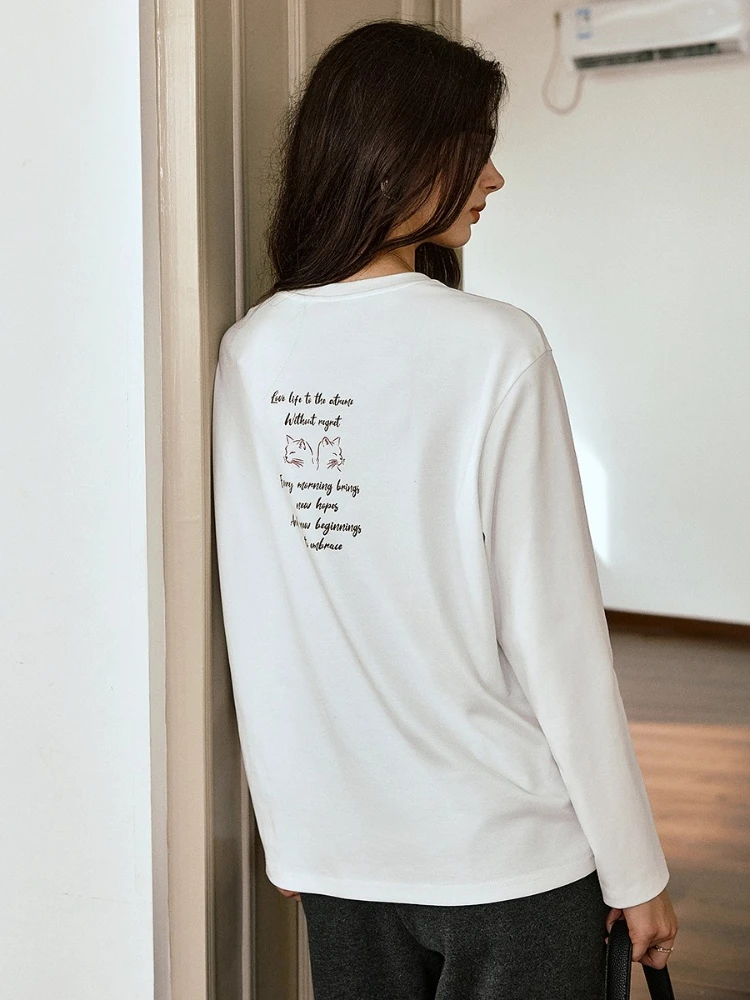 OLrain Women Print T-Shirts Casual Funny Cat O-neck Long Sleeve Tees 2025 Autumn New Female Tops Women's Clothing O57QT001091