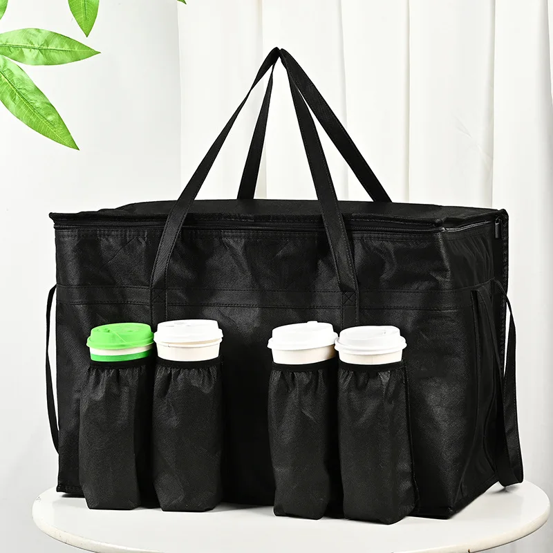 

Large Capacity Food Insulation Bag with Cup Holder Outdoor Camping Aluminum Foil Insulation Bag
