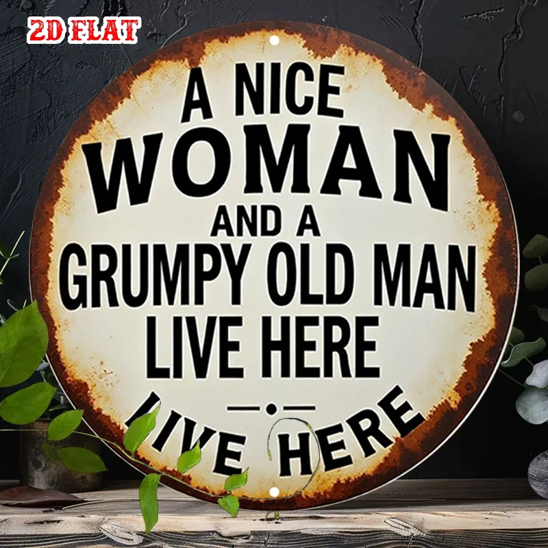 CIFBUY Funny Grumpy Old Man Round Aluminum Wall Art Waterproof Rustic Metal Sign for Home Garage Cafe Restaurant Decor