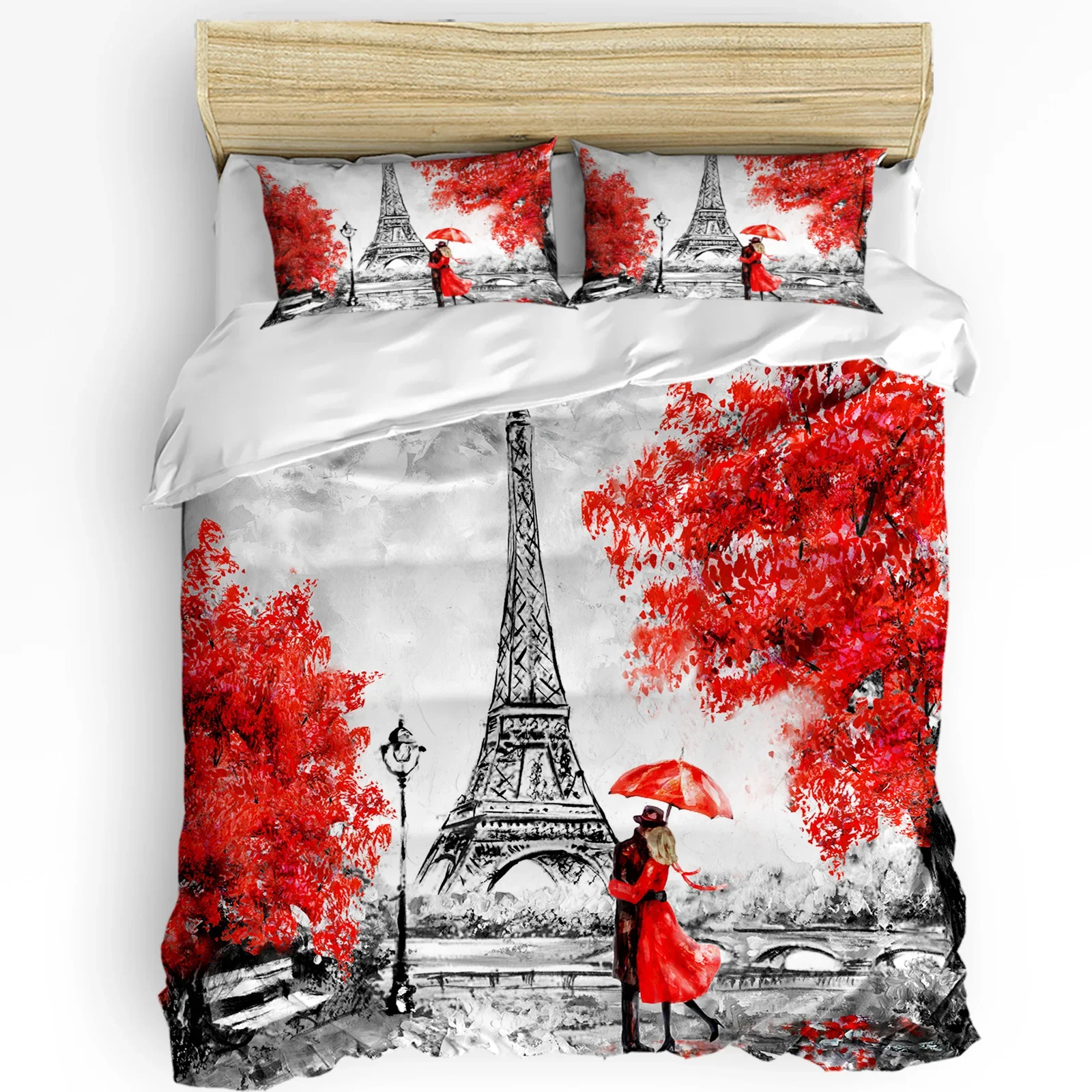 

3pcs Bedding Set Embracing Paris Autumn Maple Leaves Home Textile Duvet Cover Pillow Case Boy Kid Teen Girl Bedding Covers Set