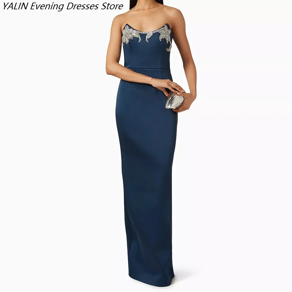 Women's Straight Evening Dresses Floor-length Strapless Sleeveless Prom Dresses Fashion Crystal Backless Casual Customized Gowns