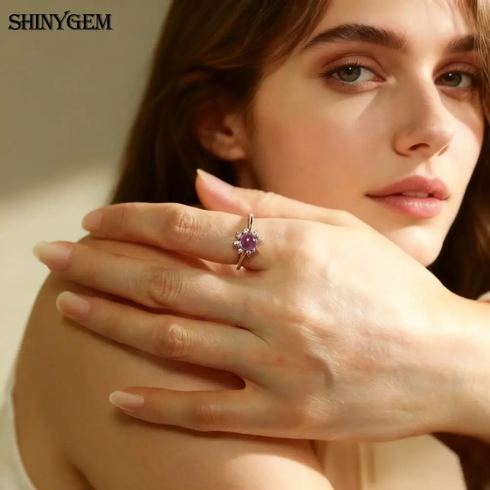 

ShinyGem Women Natural Crystal Citrine Aquamarine Amethyst Jewelry Accents Platinum Plated Sunflower Design Ring with Zircon