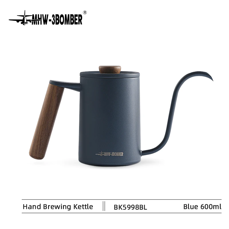 MHW-3BOMBER Gooseneck kettle Solid Wood Handle Pour Over Coffee Kettle Stainless Steel Hand Brewed Coffee Pot Vintage Tea Pots