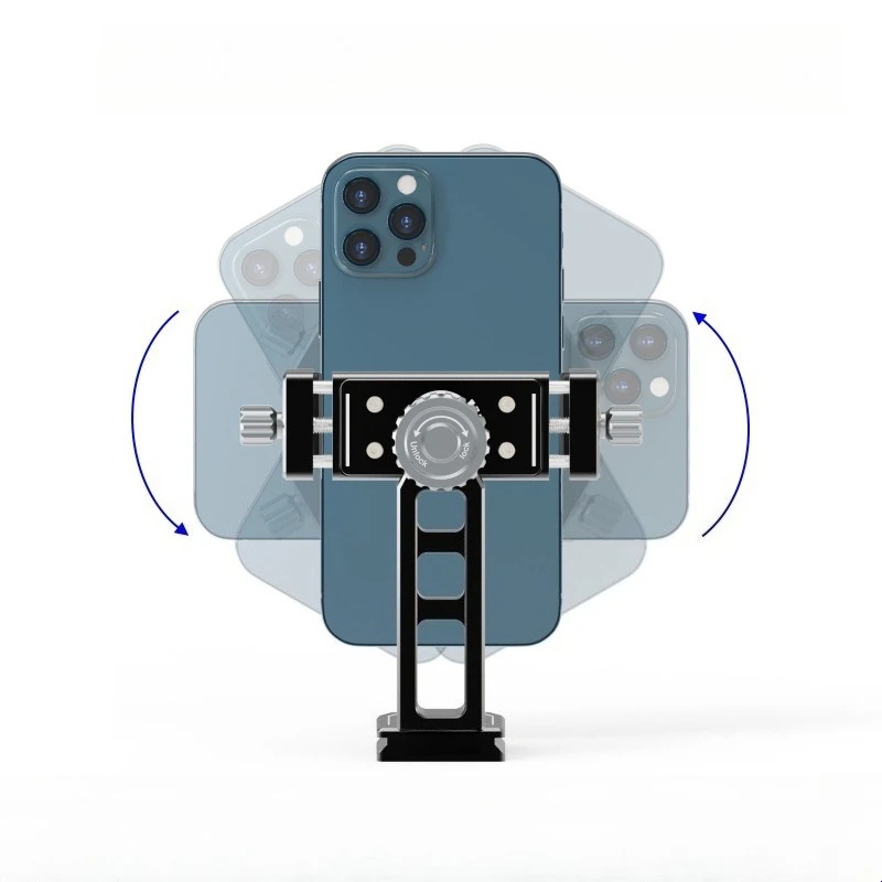

Алюминиевый держатель для телефона с вращением на 360 градусов, крепление для штатива, холодный башмак для IPhone 15 14, штатив Samsung, микрофон, светильник, крепление Arca, зажим