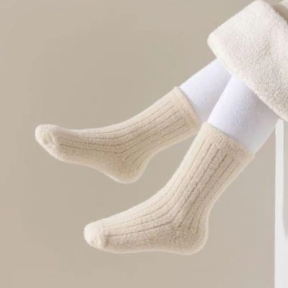4 Pairs 4 Pairs Warm Socks Thickened Design Fleece Lined Thickening Mid-Calf Socks Mid-Calf Length Autumn Winter Use Snow Socks