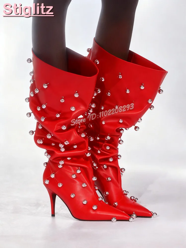 مثير برشام فضفاض حذاء برقبة للركبة وأشار مطوي الانزلاق على الكعب العالي الأحذية الحديثة كبيرة الحجم المرأة موضة خنجر الأحذية 2025 #2