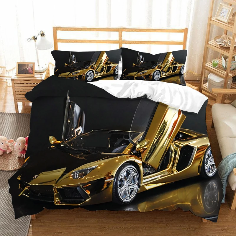 Imagem -03 - Sports Car Duvet Cover 3d Racing Car Conjunto de Cama Impresso Rainha King Size com Fronhas Homens Fresco Pcs Poliéster Quilt Cover